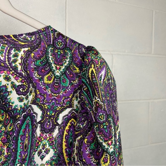 J. Crew Women's Pullover Long Sleeve Blouse Puff‎ Sleeves SMALL Purple Paisley - Picture 7 of 9